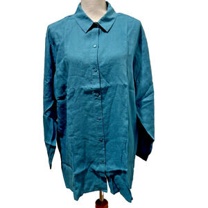 $168 NWT Eileen Fisher Organic Handkerchief Linen Shirt River Blue Sz XL Button